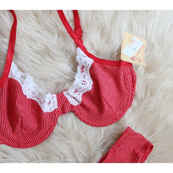 Deadstock, Vintage 1990s Empire Intimates Striped Bra & Cheeky Underwear SM MD - Picture 6 of 8